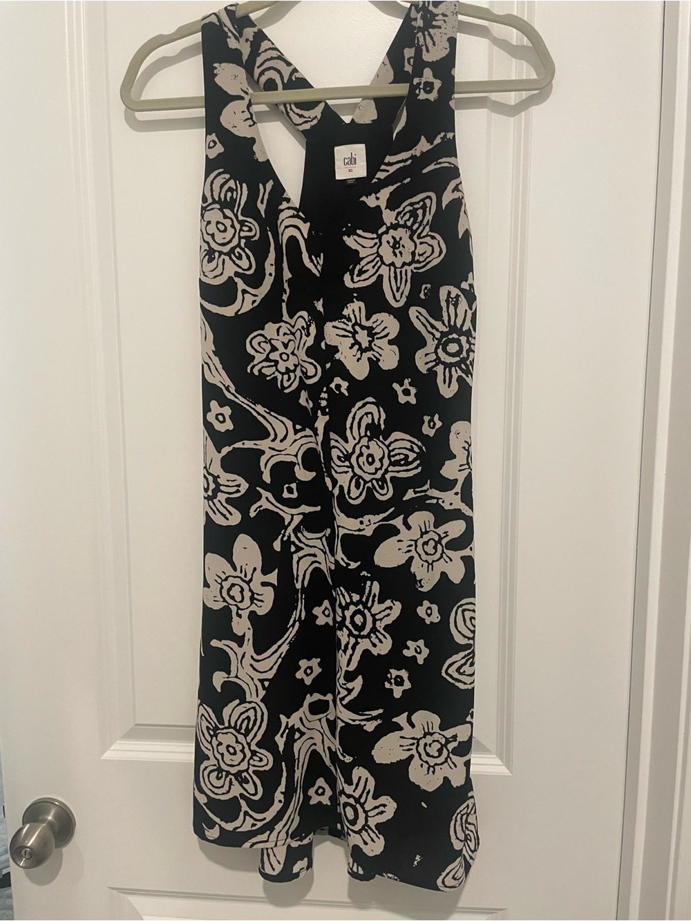 CAbi Black and Cream Floral Sleeveless Dress